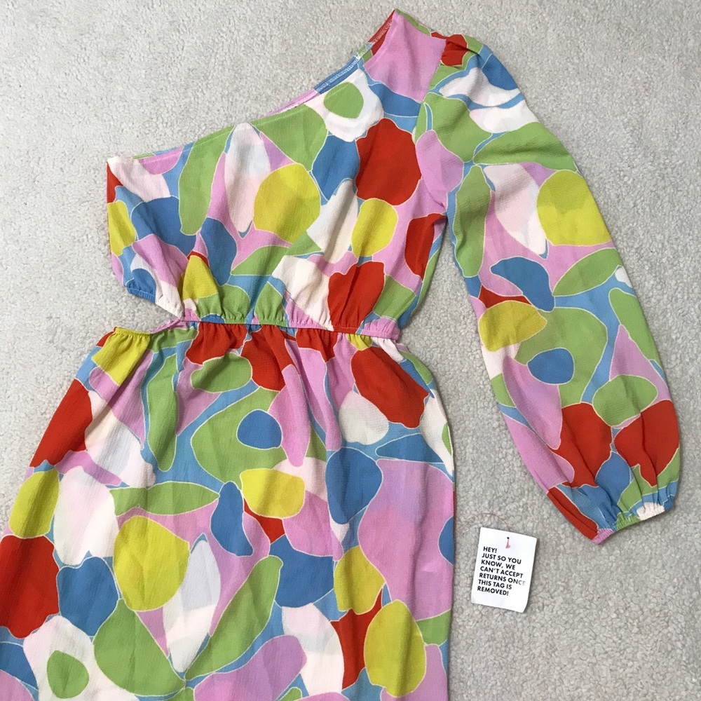 ASOS One Shoulder Midi Dress Cut Out Retro Abstract Print Multicolor Size 6 - Picture 7 of 14